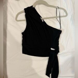 Skylar + Madison One-Shoulder Tie Black Top | Size M